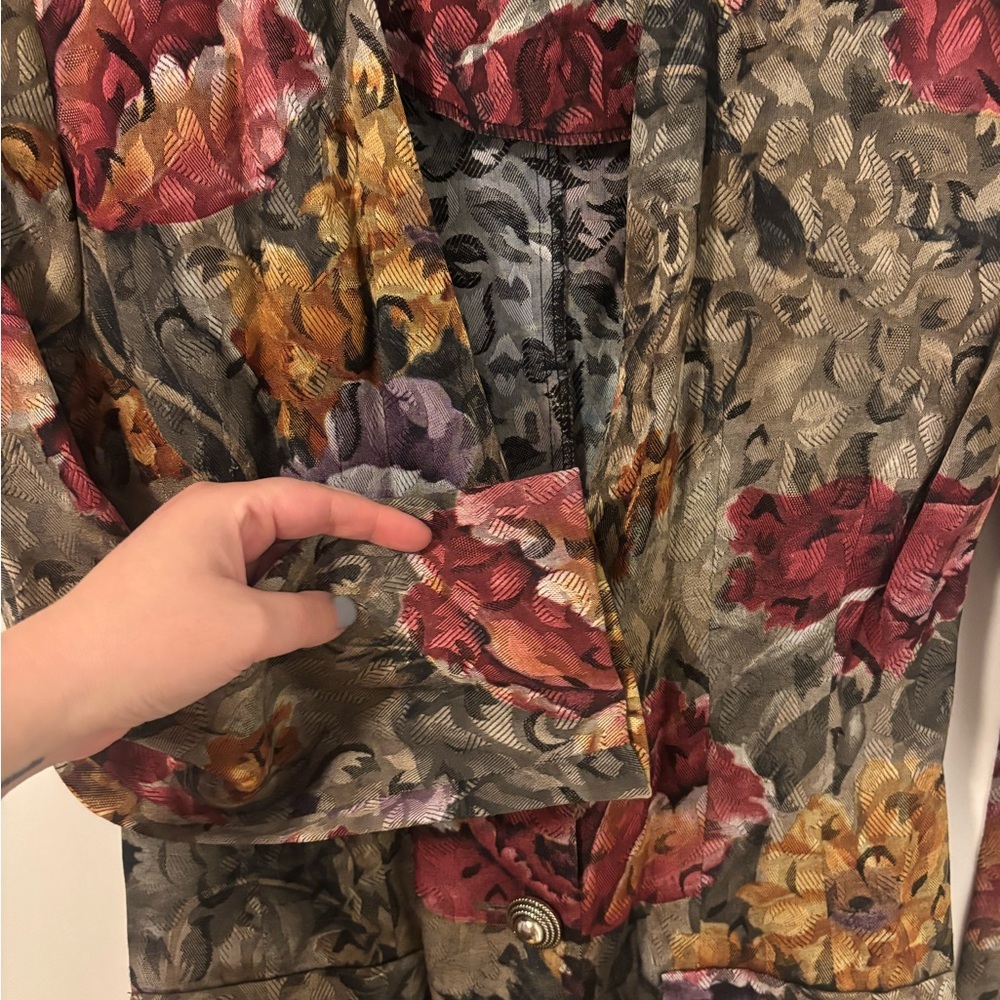 Vintage 80s Quiet Luxury Floral Fitted DJ Summer Women's Blazer - Picture 4 of 5